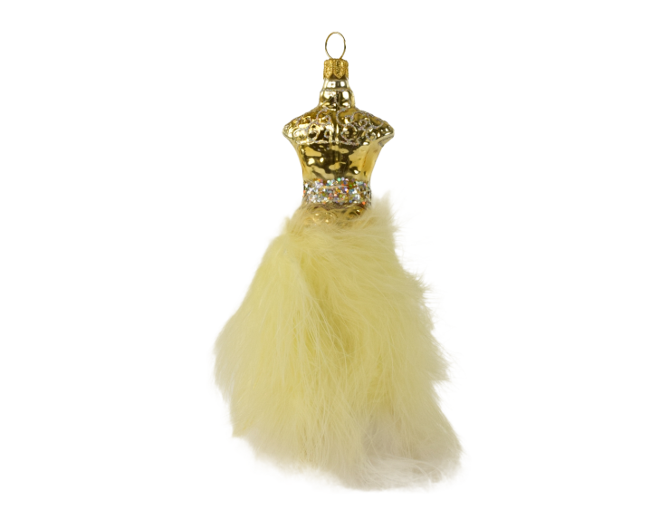 Boule de Noël robe dorée verre soufflé H16cm, made in Europe.