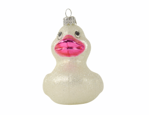 Suspension originale canard blanc et rose pour sapin de noël H 11cm
