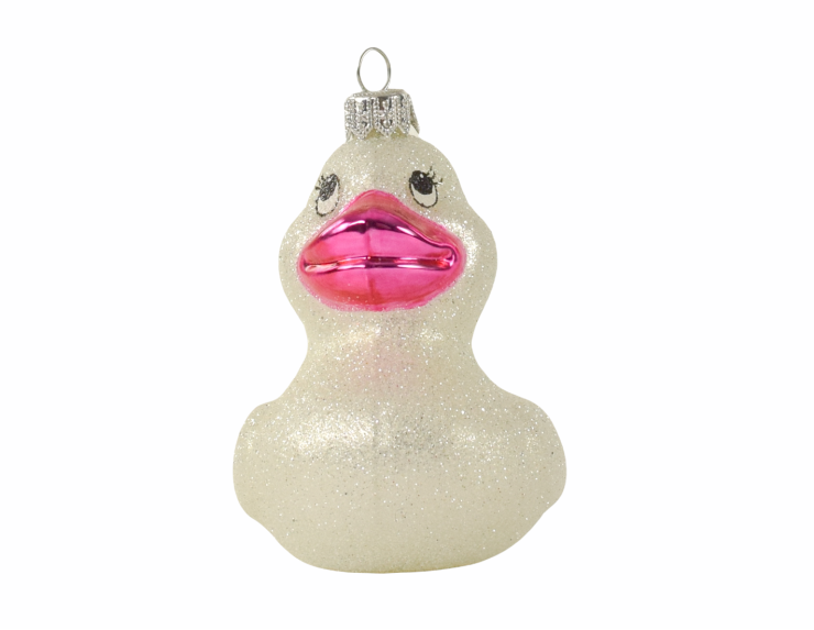 Suspension originale canard blanc et rose pour sapin de noël H 11cm