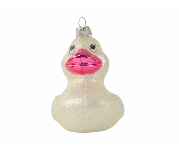 Suspension originale canard blanc et rose pour sapin de noël H 11cm