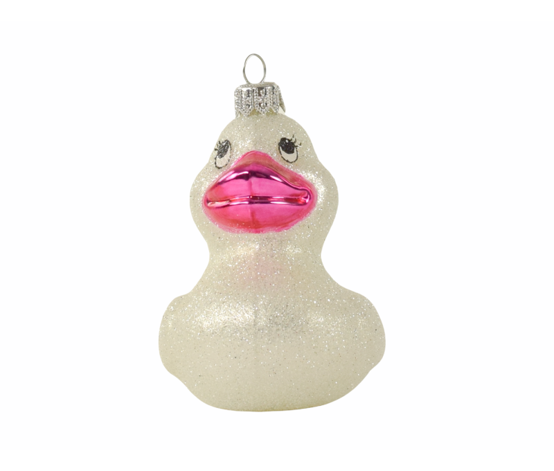 Suspension originale canard blanc et rose pour sapin de noël H 11cm