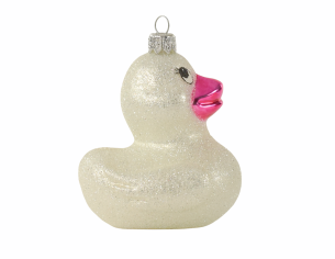 Suspension originale canard blanc et rose pour sapin de noël H 11cm