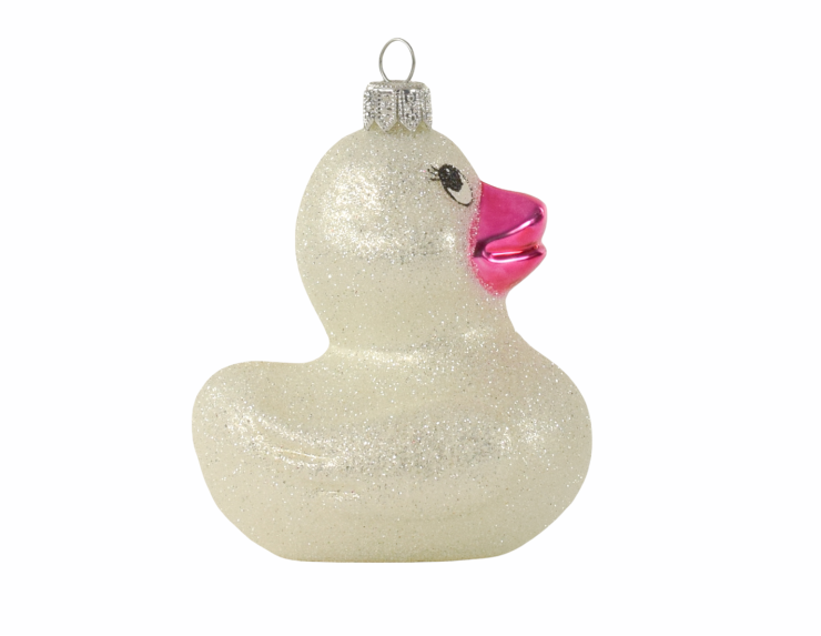 Suspension originale canard blanc et rose pour sapin de noël H 11cm