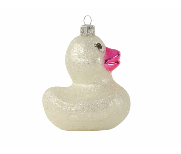Suspension originale canard blanc et rose pour sapin de noël H 11cm