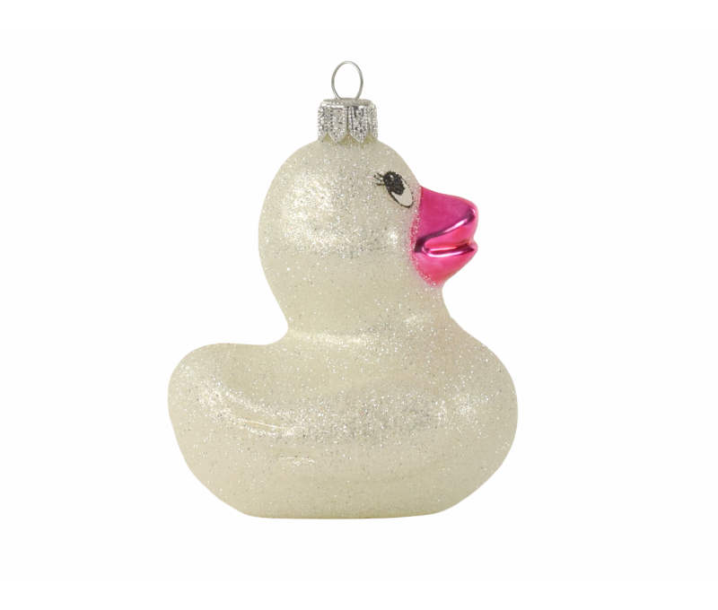 Suspension originale canard blanc et rose pour sapin de noël H 11cm
