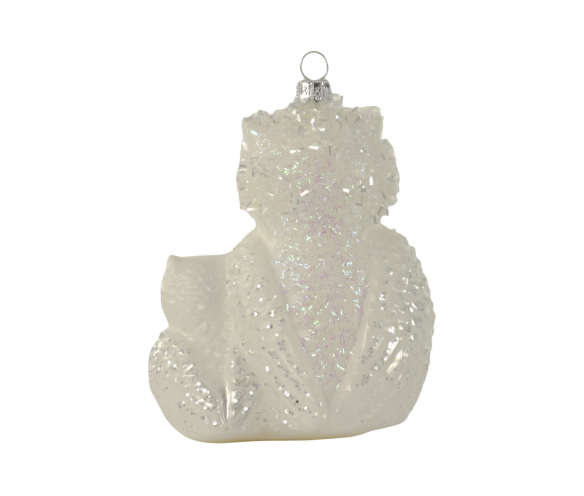 Décoration Noël verre soufflé maman hibou et son petit blanc irisé paillettes argentées H13cm