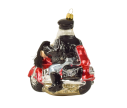 Voir la slide Suspension Noël verre soufflé Père Noël barbe blanche blouson cuir noir casque moto rouge argentée scintillante H10cm