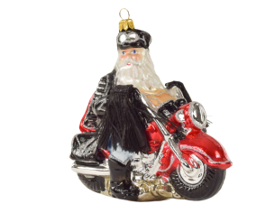 Père Noël en moto verre soufflé
