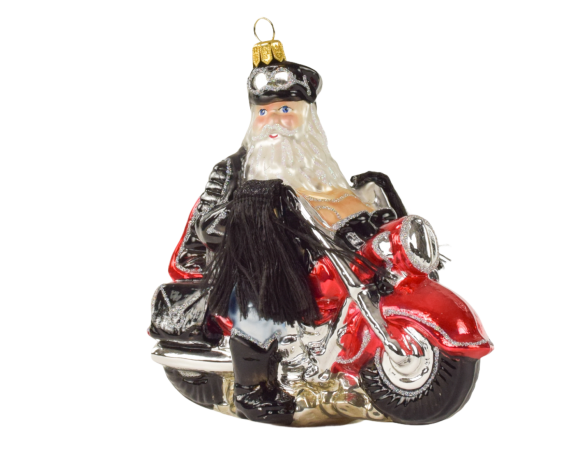 Père Noël en moto verre soufflé