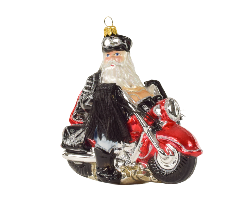Père Noël en moto verre soufflé