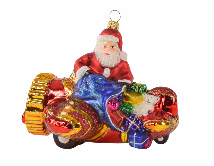 Suspension Père Noël en avion avec cadeaux verre soufflé