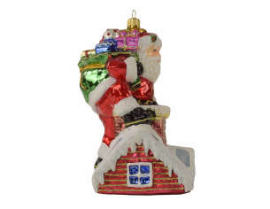 Suspension Père Noël cadeaux cheminée H 18cm