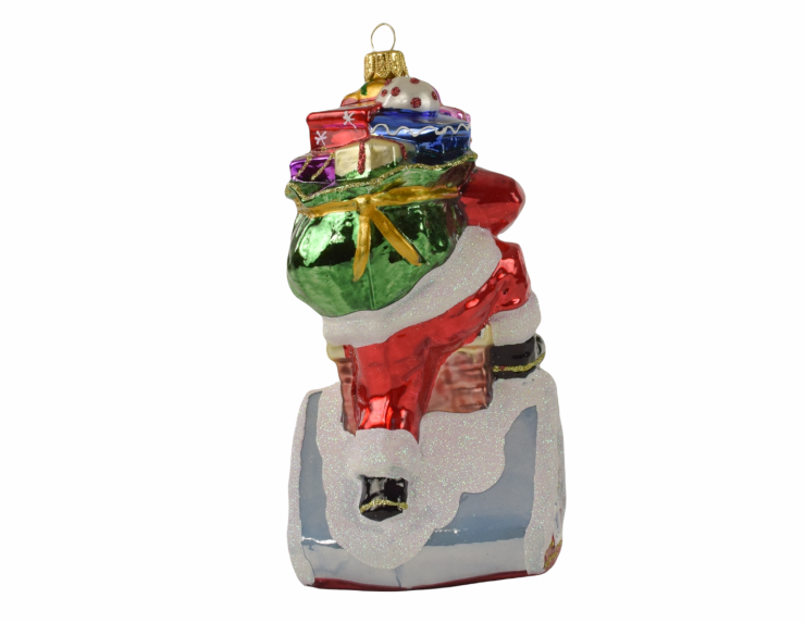 Suspension Père Noël cadeaux cheminée H 18cm