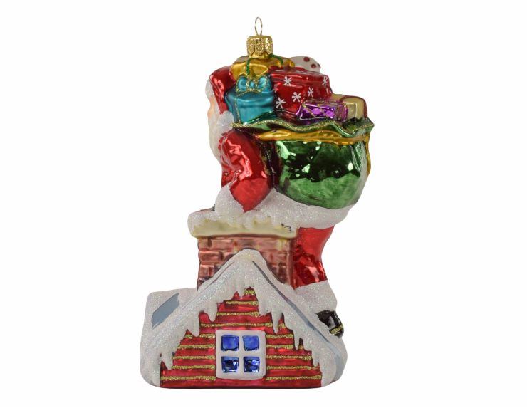 Suspension Père Noël cadeaux cheminée H 18cm