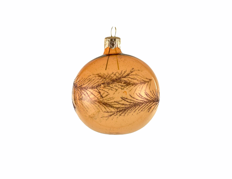 Boule de Noël transparente cuivrée avec motif plumes cuivré - ø 7cm