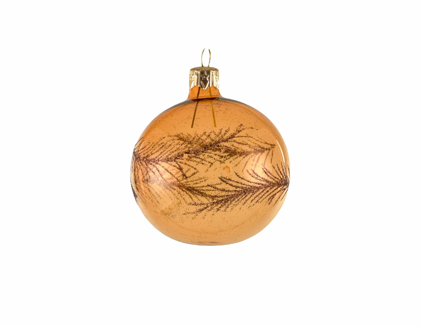 Boule de Noël transparente cuivrée avec motif plumes cuivré ø 7cm