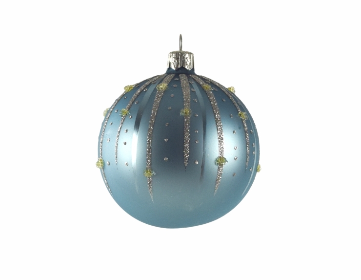 Boule de Noël bleu pastel effet gouttes argentées D 8cm