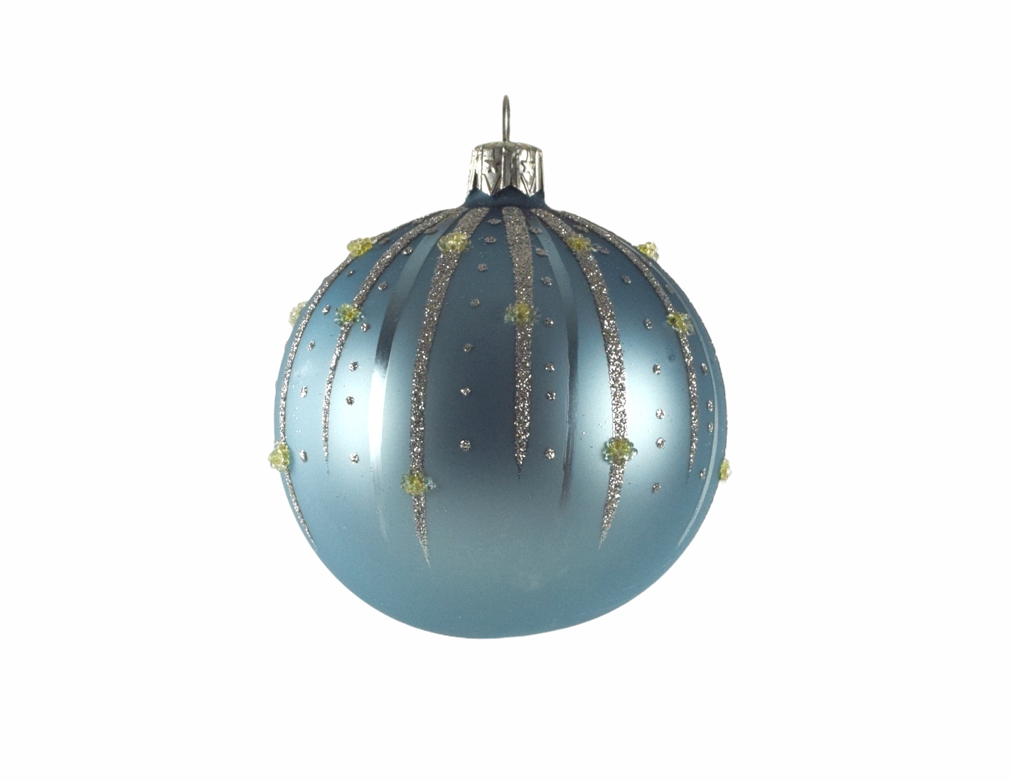 Boule de Noël bleu pastel effet gouttes argentées D 8cm