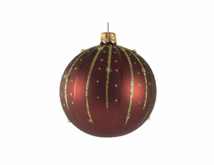 Boule de Noël bronze mat effet gouttes dorées D 8 cm