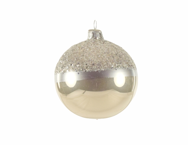 Boule de Noël gris brillant effet pailleté 8 cm