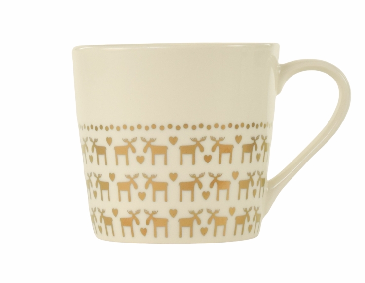 Mug de Noël blanc avec rennes dorés H...