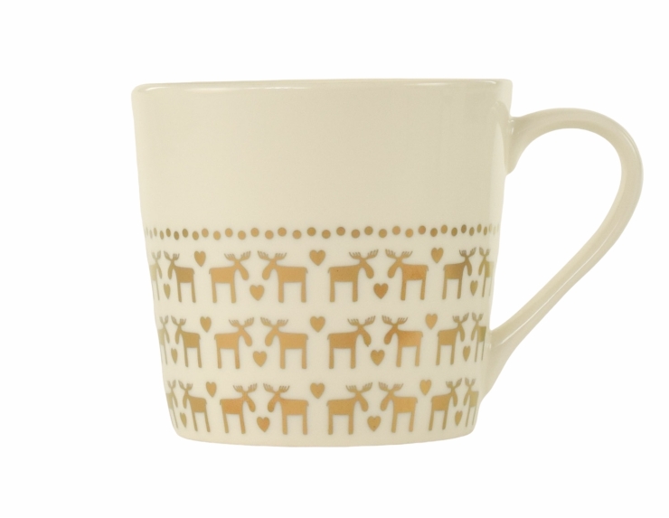 Mug de Noël blanc avec rennes dorés H 13cm 350ml