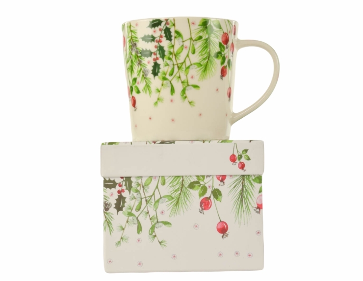 Mug blanc décor houx cadeau de Noël H...