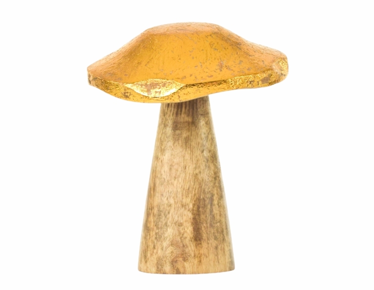 Déco champignon en bois et doré H 20cm
