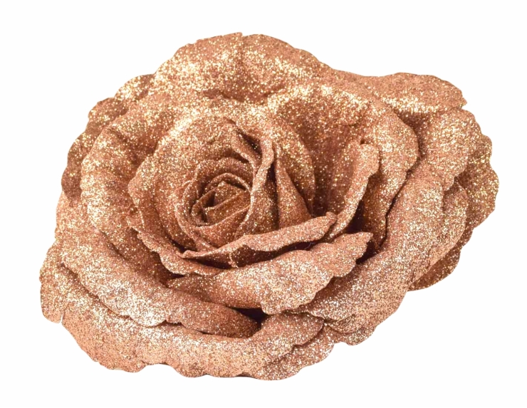 Rose de Noël cuivrée brillante sur clip D 18cm