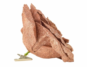Rose de Noël cuivrée brillante sur clip D 18cm