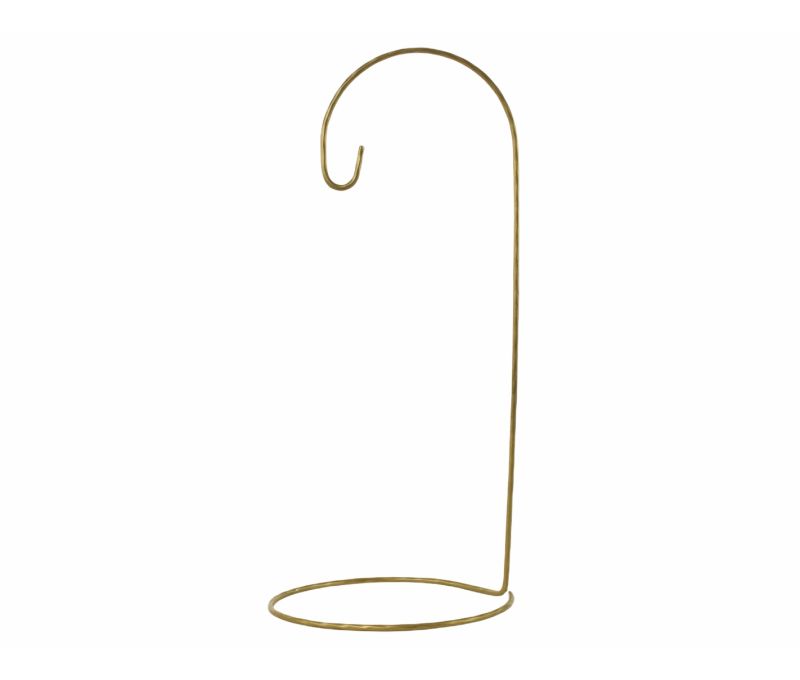 Support boule de Noël métal doré crochet col de cygne socle rond H28cm