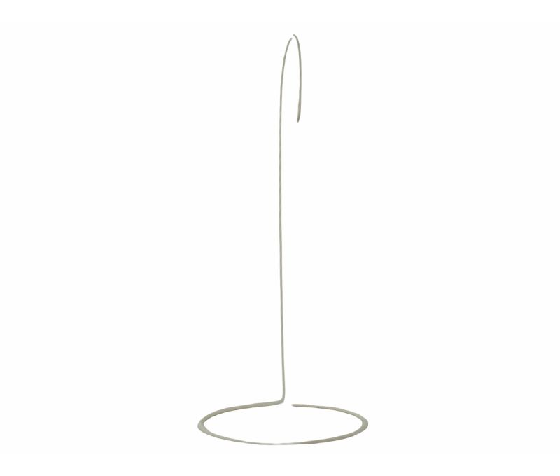 Support boule de Noël métal blanc crochet fin socle rond H28cm