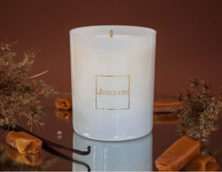 Bougie parfumée vanille caramel cire naturelle 250gr 60h