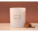 Voir la slide Bougie parfumée vanille caramel en cire de soja naturelle verre soufflé blanc logo doré 250g - Lilosquare