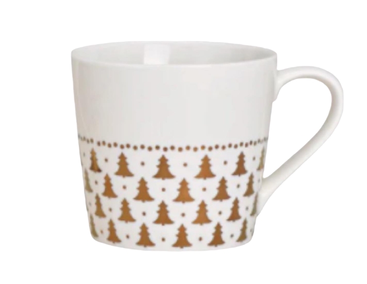 Mug de Noël blanc avec sapins dorés H 13cm 350ml