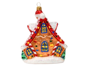 Suspension de Noël maison pain d'épices rouge et blanc en verre soufflé, peinte à la main.  Hauteur : 15cm, made in Europe.