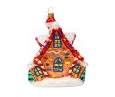 See slide Suspension de Noël maison pain d'épices rouge et blanc en verre soufflé, peinte à la main.  Hauteur : 15cm, made in Europe.
