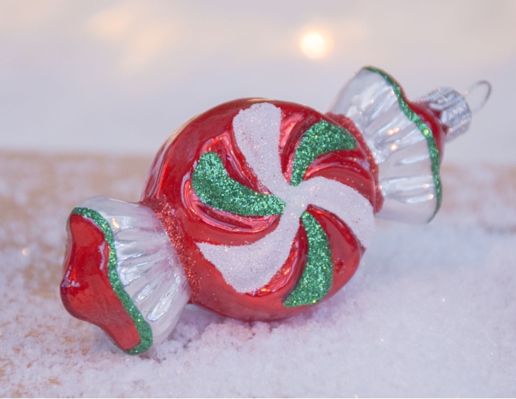 Suspension de Noël bonbon rouge blanc vert verre soufflé H 13cm