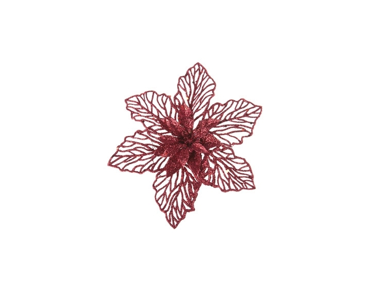 Clip sapin fleur poinsettia rouge brillante D18cm