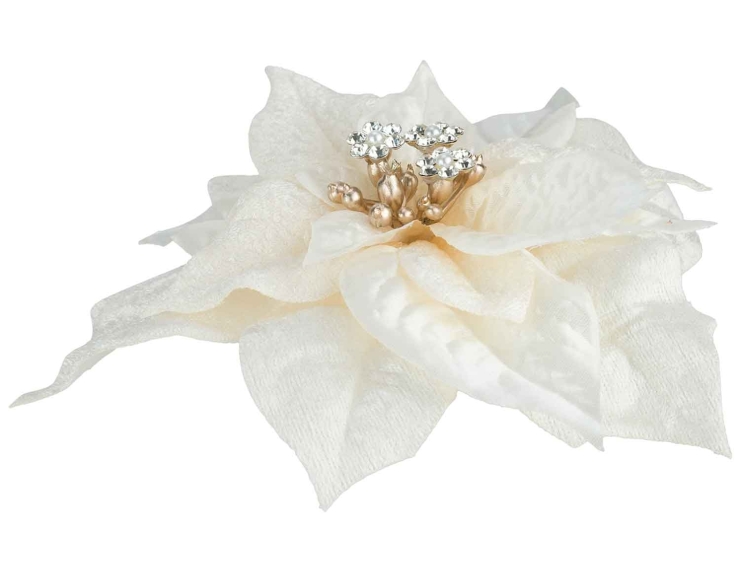 Fleur de Noël blanc cassé sur clip...