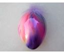 See slide Oeuf en verre soufflé décoré main rose mauve jaune avec plumes