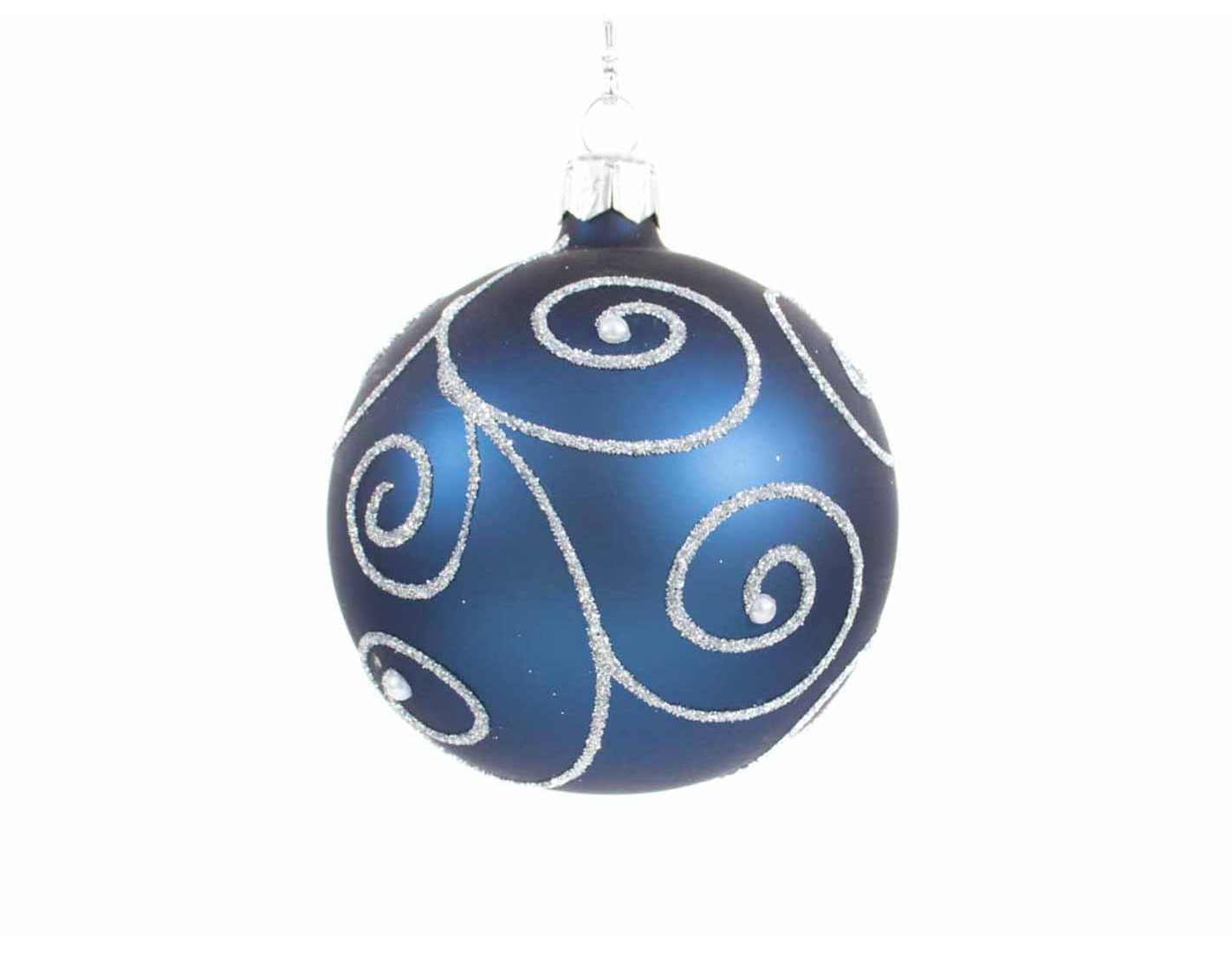 Boule de Noël bleu nuit décors argentés verre soufflé ø 8cm