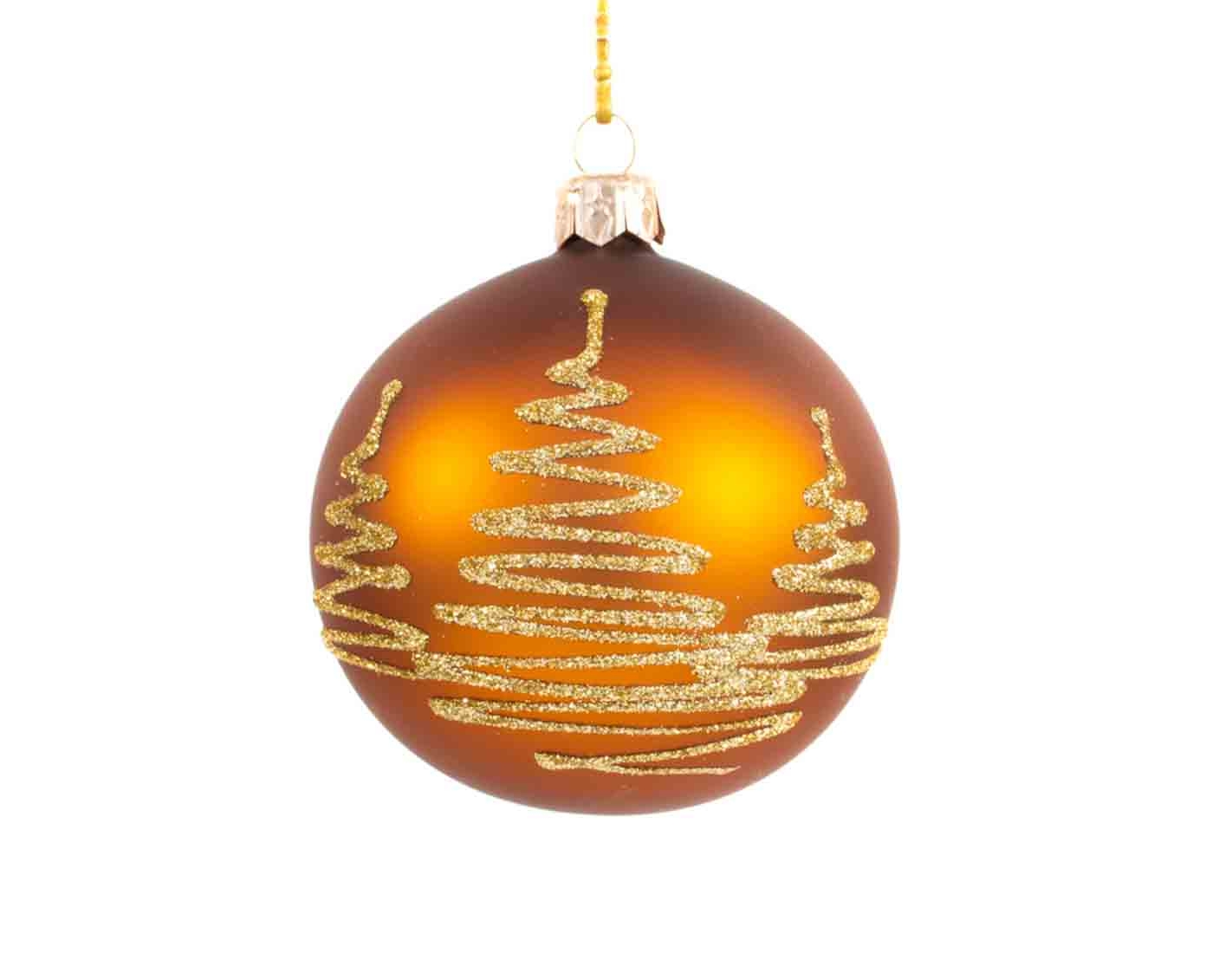 Boule de Noël brune décor sapin doré - ø 8cm Boule de Noël brune décor sapin doré - ø 8cm