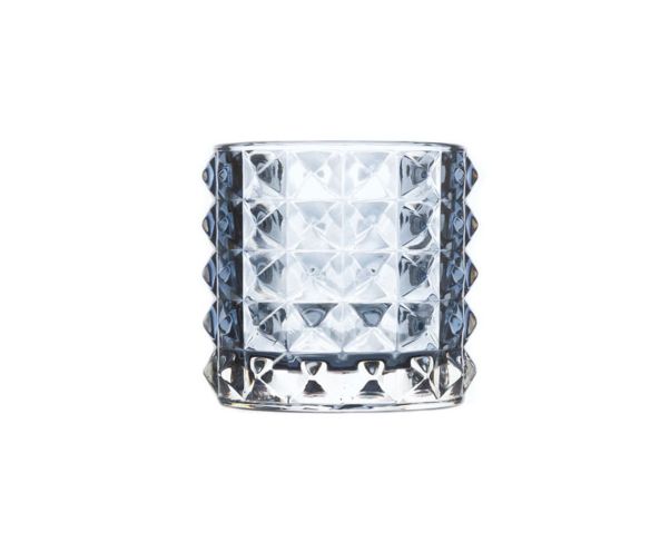 Photophore en verre bleu foncé transparent texturé motifs diamant en relief H9cm - Lilosquare