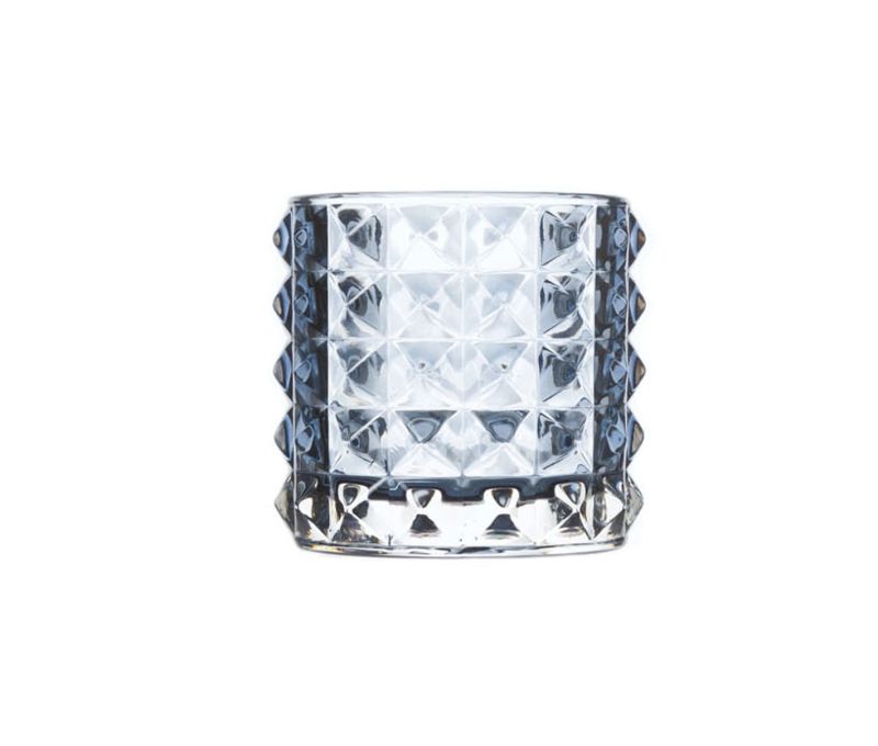 Photophore en verre bleu foncé transparent texturé motifs diamant en relief H9cm - Lilosquare