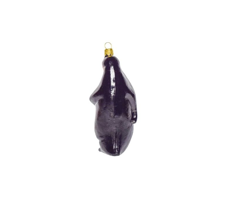 Pingouin empereur en verre soufflé et décoré main pour pendre au sapin de Noël vue de dos couleur blanc et noir