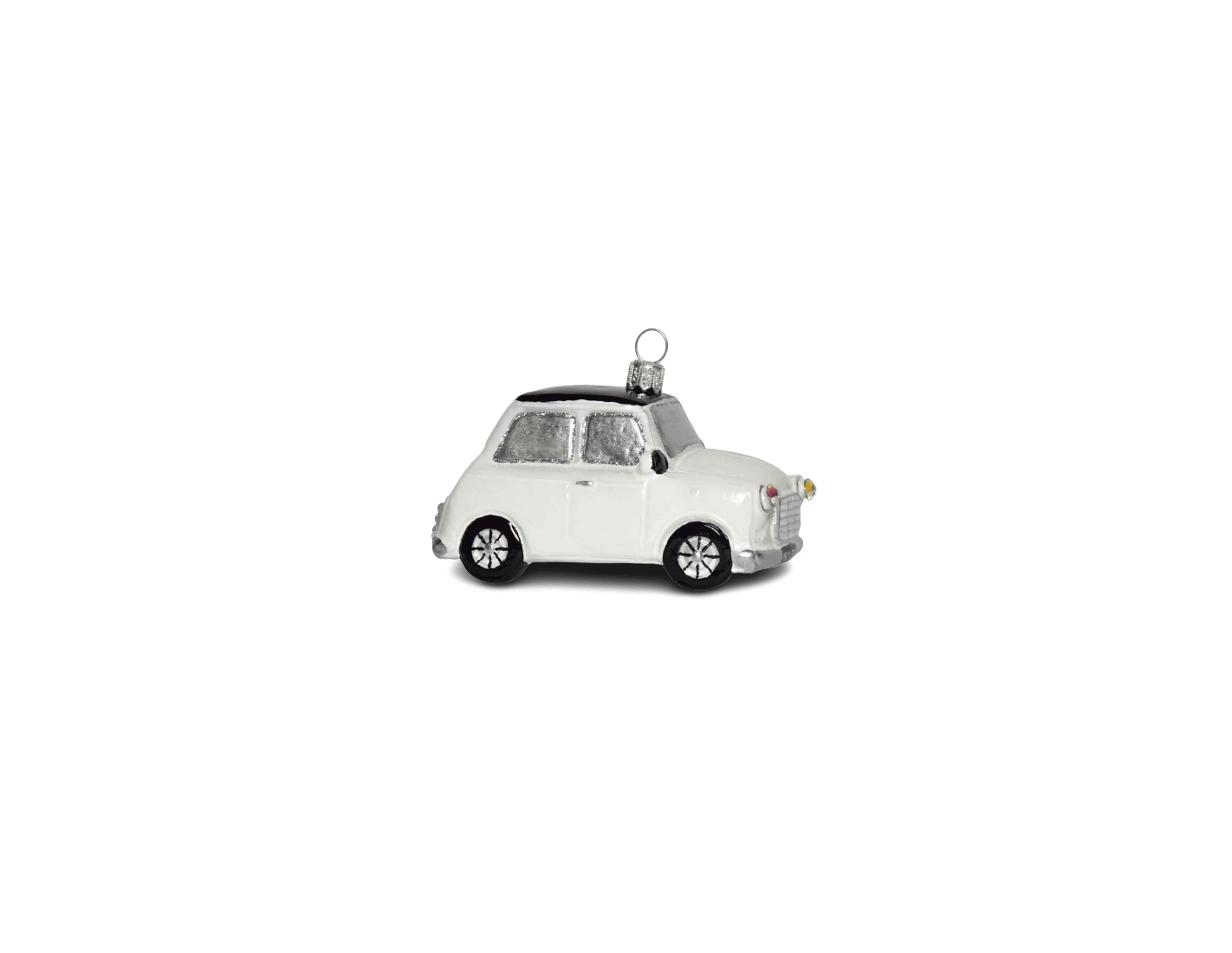 Déco Noël voiture blanche retro verre soufflé H 7cm