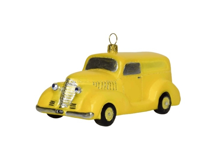 suspension pour sapin de noël en verre soufflé taxi jaune hauteur 7cm