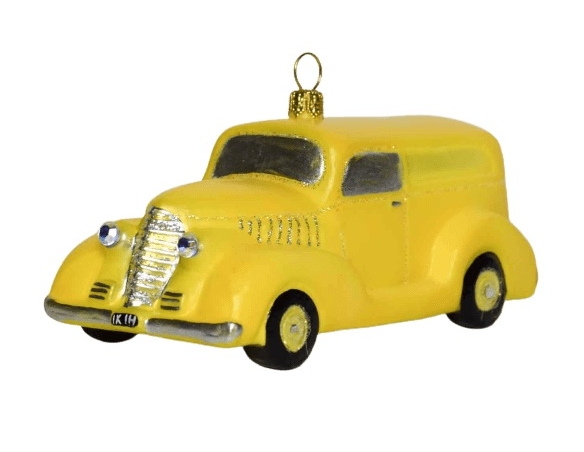 suspension pour sapin de noël en verre soufflé taxi jaune hauteur 7cm