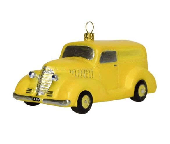suspension pour sapin de noël en verre soufflé taxi jaune hauteur 7cm